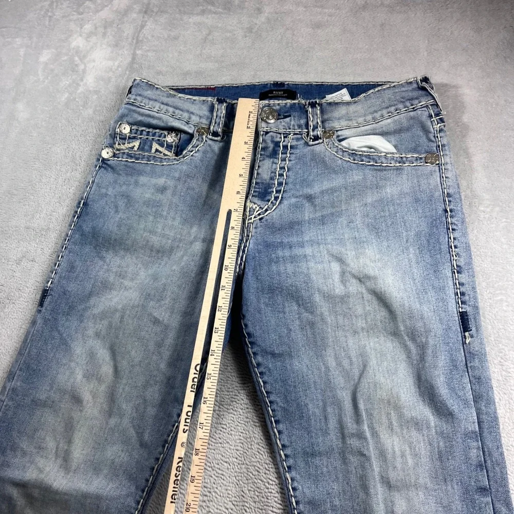 True Religion Ricky Relaxed Straight Jeans Light Wash Blue Contrast Stitch 34
